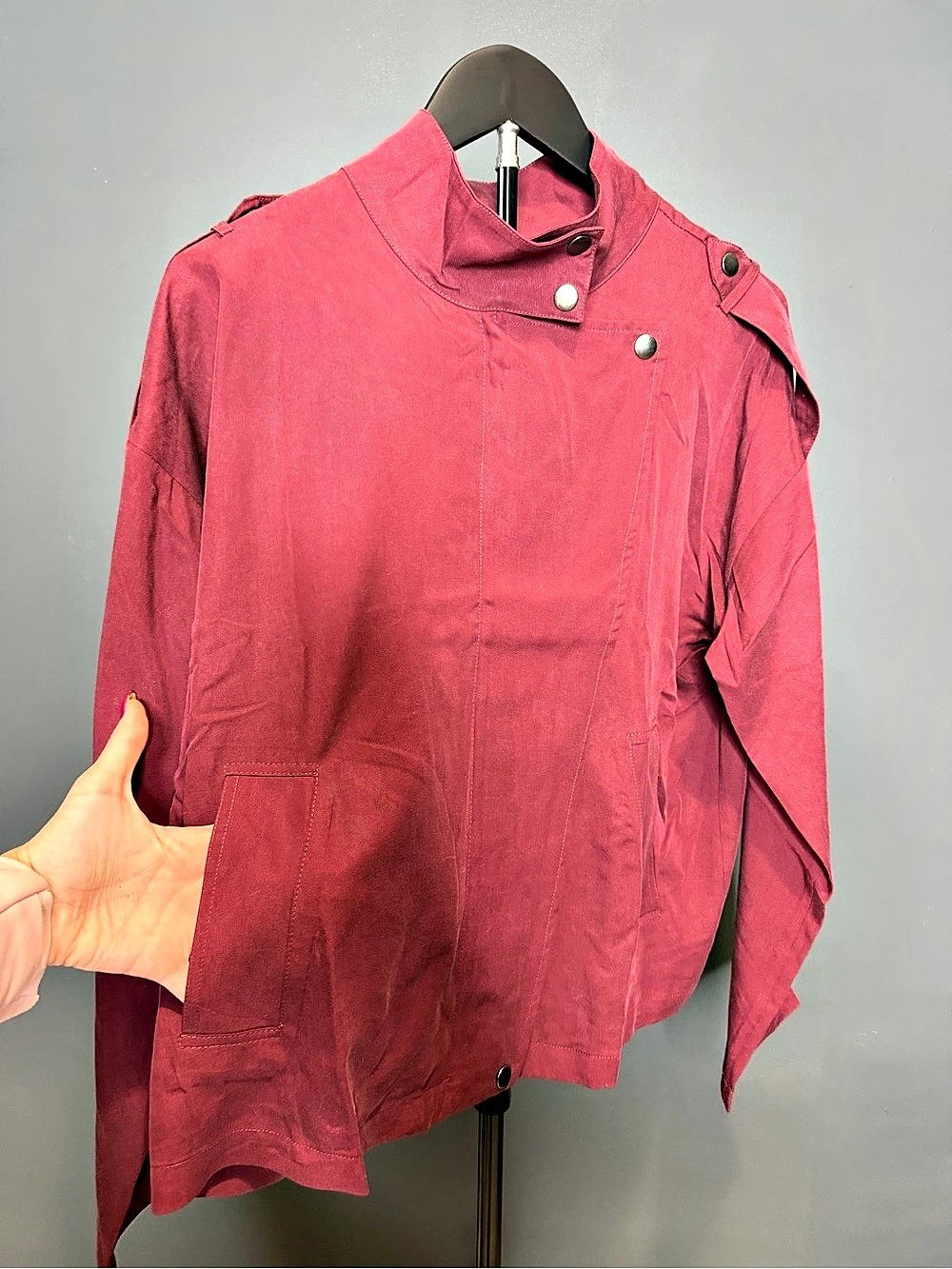 Naked Zebra Cross Zip Jacket with buttons and working pockets Burgundy NWT